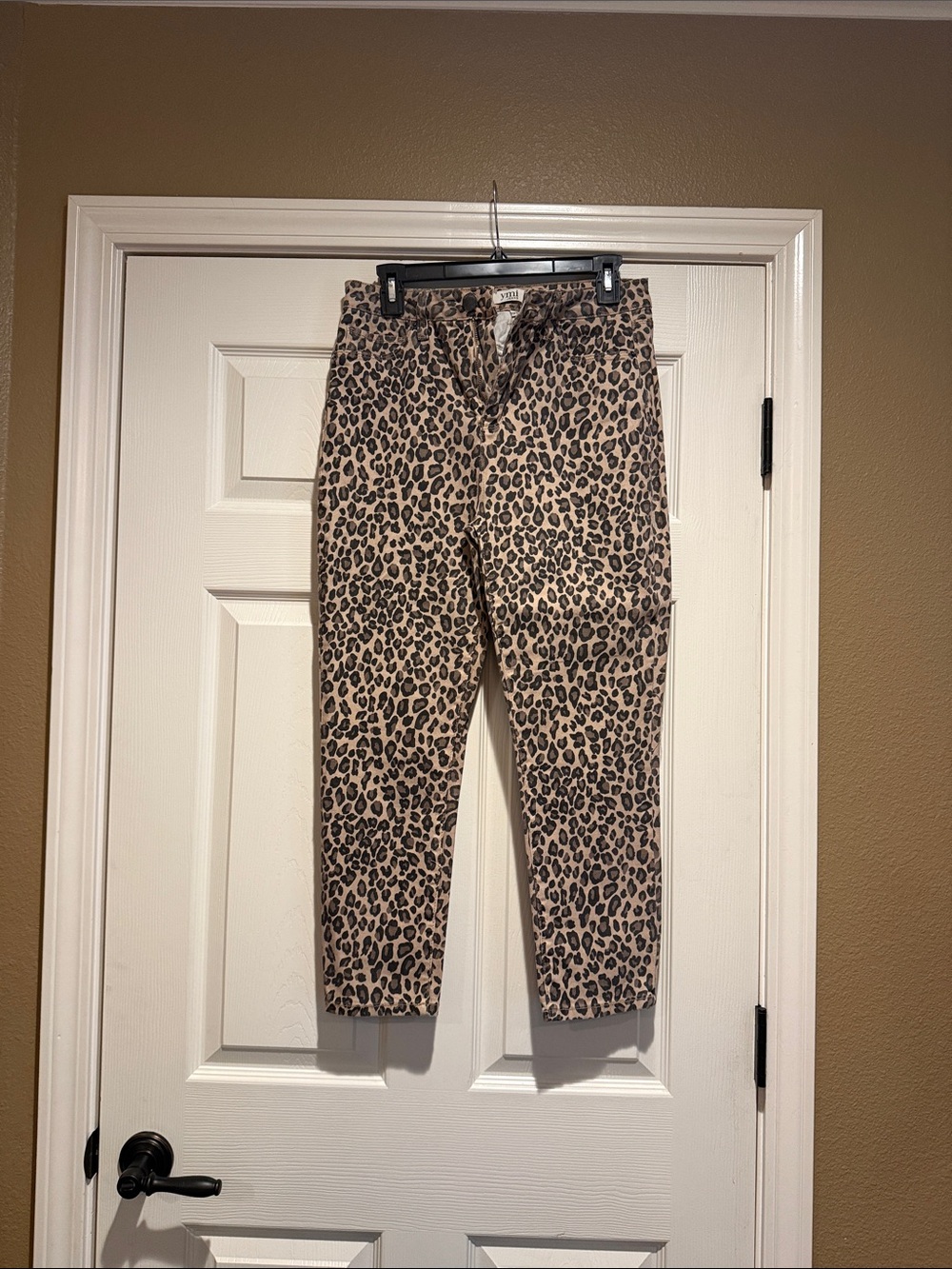 YMI Leopard Print Ankle Jeans - Beige and Black